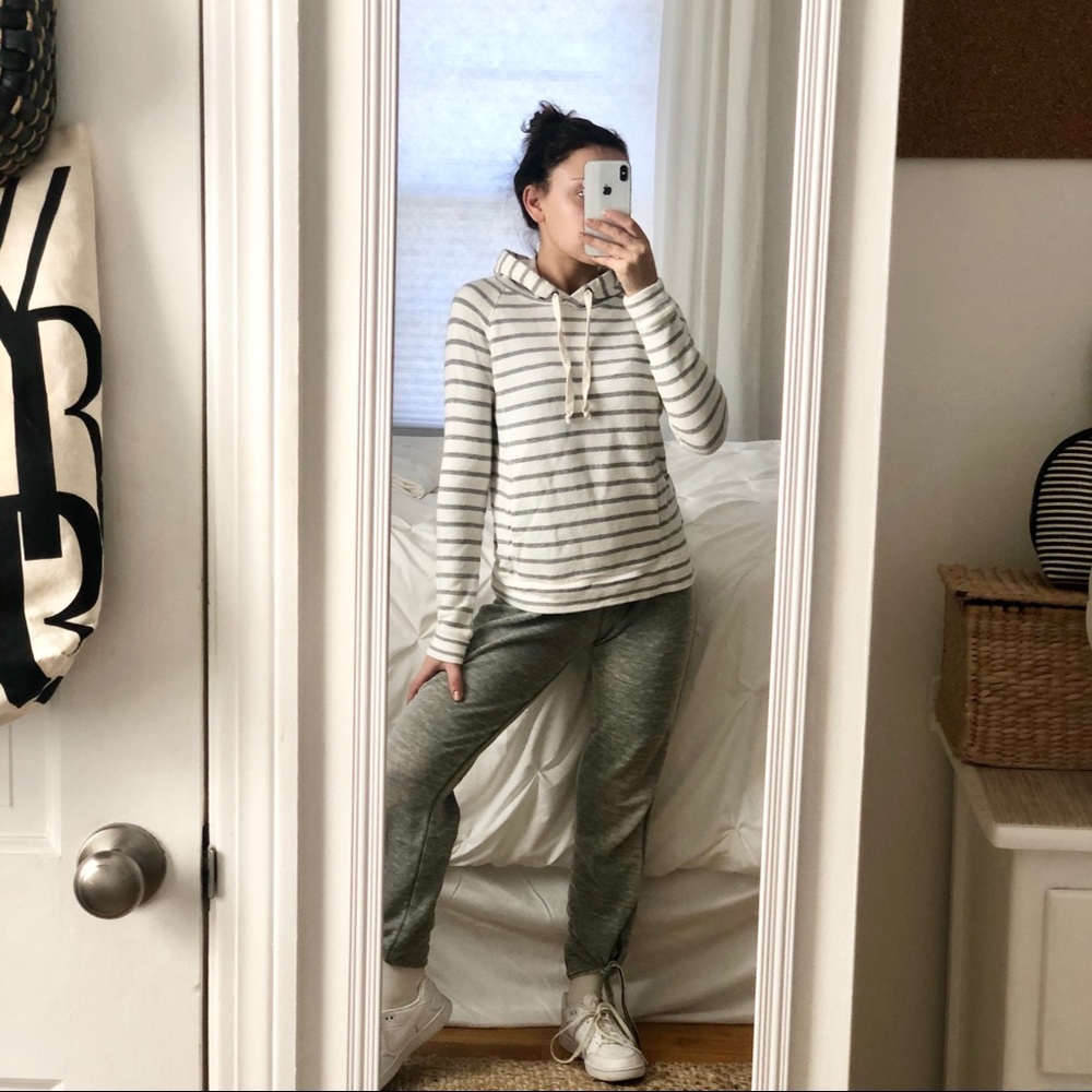 J. Crew White and Gray Striped Hoodie